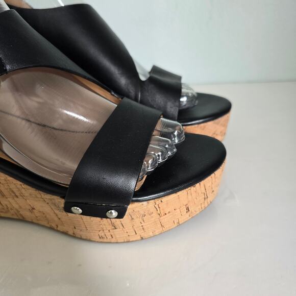 Marc Fisher Rana Wedge Platform Sandals Women's 8M Black Leather Cork Boho - Picture 3 of 12